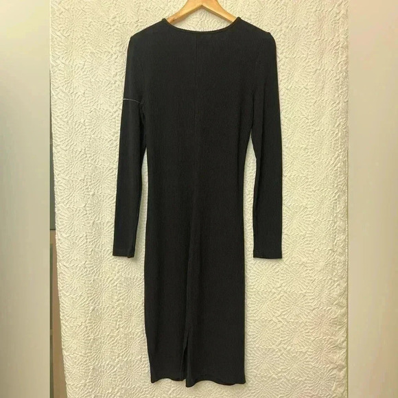 Walter Baker Dress Size Large Black Twist Front Ribbed Knit Bodycon Midi NWOT - Picture 14 of 15